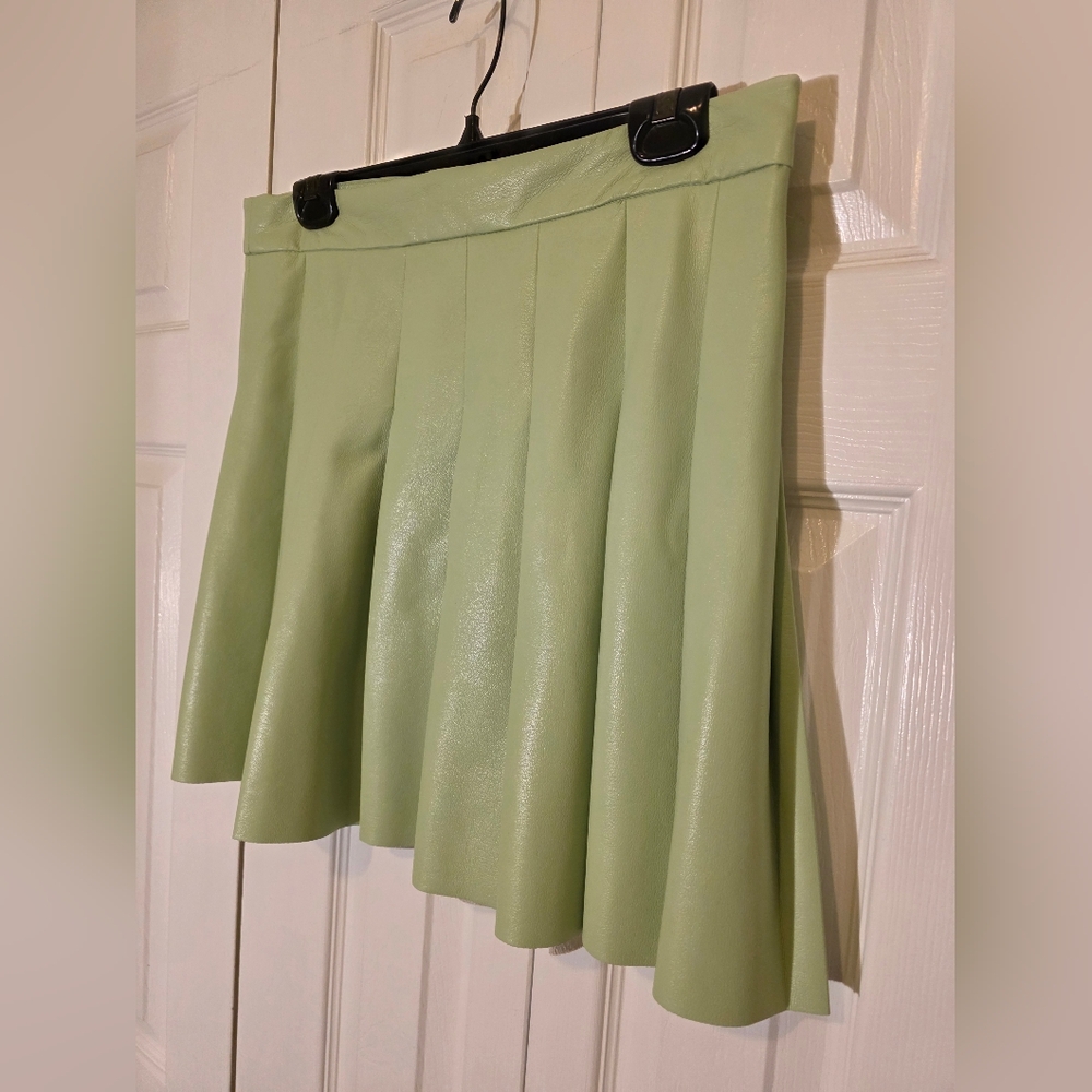 Sunday Best Micro Pleated Vegan Leather Skirt In Sagebrush (Mint)Green 12 - Picture 6 of 12